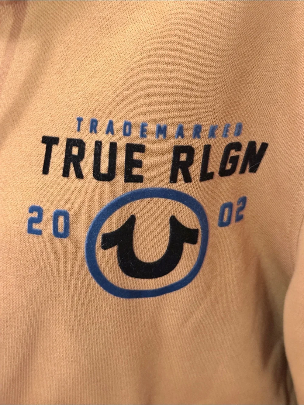 True Religion Men's Camel Zip Front Hoodie with Logo